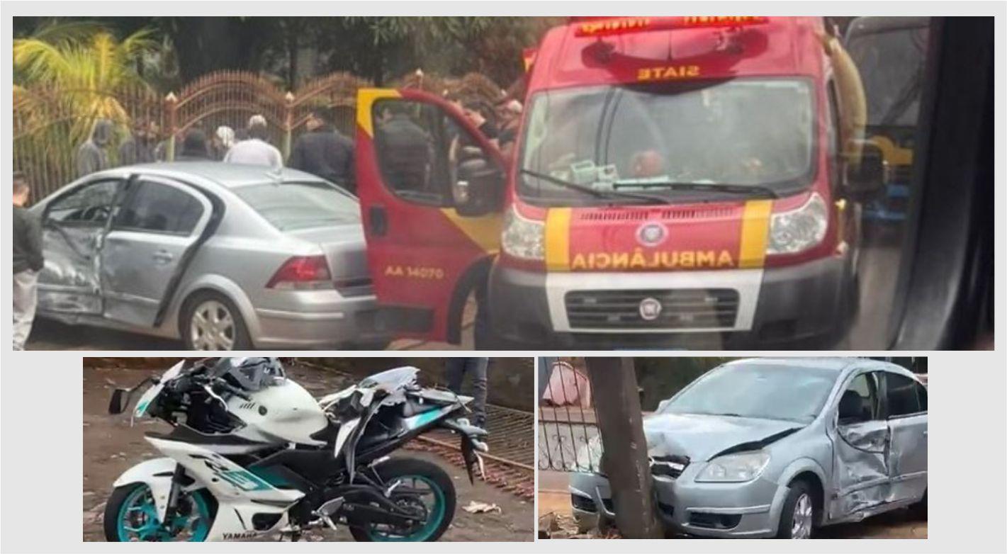 COLISÃO ENTRE MOTO E CARRO DEIXA MOTOCICLISTA GRAVEMENTE FERIDO EM SÃO MIGUEL DO IGUAÇU