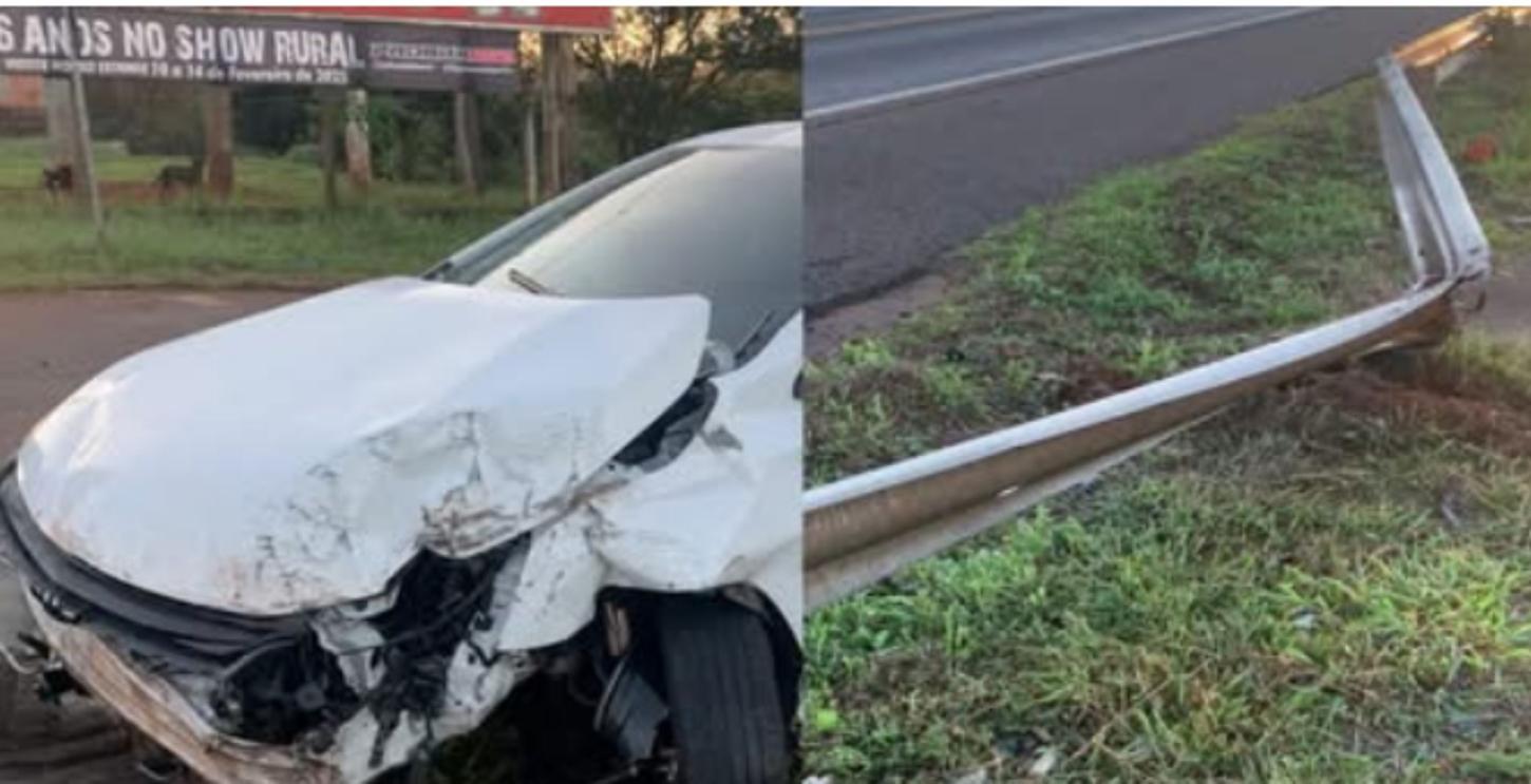 ONIX ATRAVESSA RODOVIA E BATE CONTRA GUARD RAIL NA BR 277 EM CASCAVEL