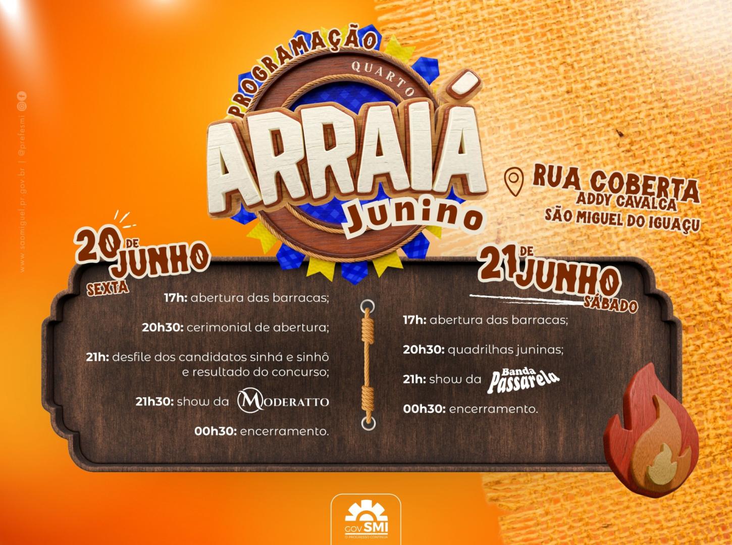 4º ARRAIÁ JUNINO INICIA NESTA SEXTA-FEIRA (20) COM ATRAÇÕES PARA TODA A FAMÍLIA
