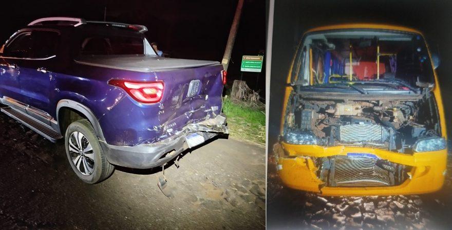 BATIDA TRASEIRA ENTRE TRÊS VEÍCULOS DEIXA DOIS FERIDOS NA PR-497, EM SÃO MIGUEL DO IGUAÇU