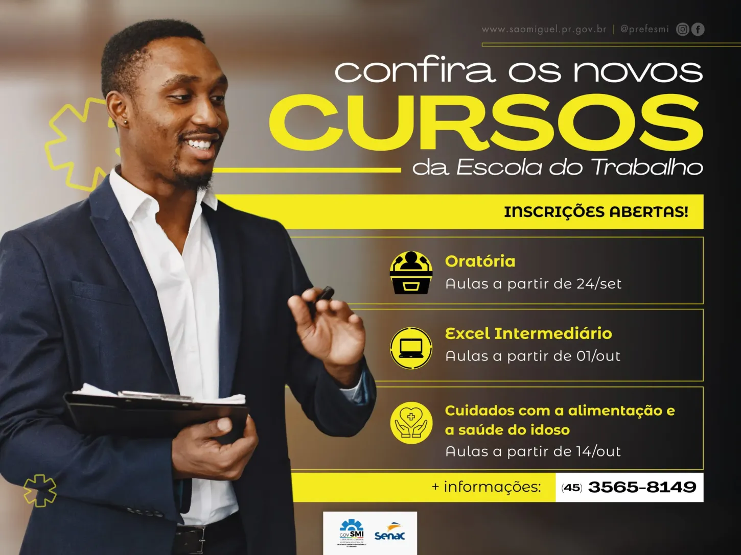 GOVERNO MUNICIPAL DE SÃO MIGUEL ABRE INSCRIÇÕES PARA MAIS TRÊS NOVOS CURSOS NA ESCOLA DO TRABALHO