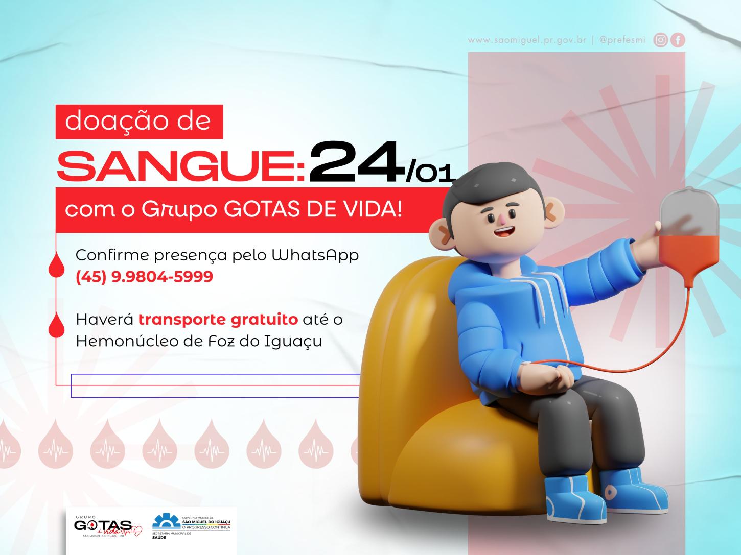 GRUPO GOTAS DE VIDA CONVIDA COMUNIDADE PARA A PRIMEIRA DOAÇÃO DE SANGUE DE 2026 NESTE SÁBADO (24)