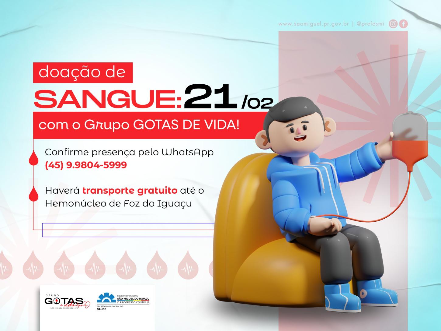 GRUPO GOTAS DE VIDA CONVIDA COMUNIDADE DE SÃO MIGUEL PARA DOAÇÃO DE SANGUE NESTE SÁBADO (21)