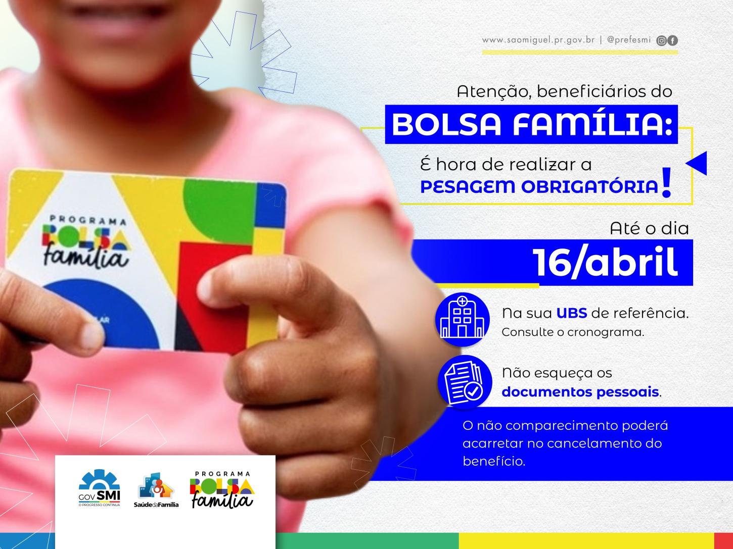 GOVERNO MUNICIPAL DE SÃO MIGUEL CONVOCA BENEFICIÁRIOS DO BOLSA FAMÍLIA PARA PESAGEM NAS UNIDADES DE SAÚDE