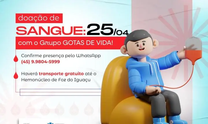 GRUPO GOTAS DE VIDA CONVIDA POPULAÇÃO PARA AÇÃO DE DOAÇÃO DE SANGUE NO SÁBADO (25)