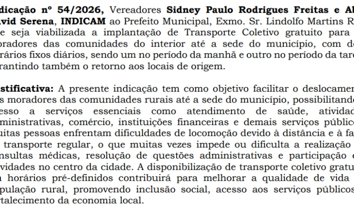 TRANSPORTE GRATUITO PARA O INTERIOR: VEREADORES ABEL E SIDNEY PEDEM ÔNIBUS DIÁRIO PARA LEVAR MORADORES À CIDADE